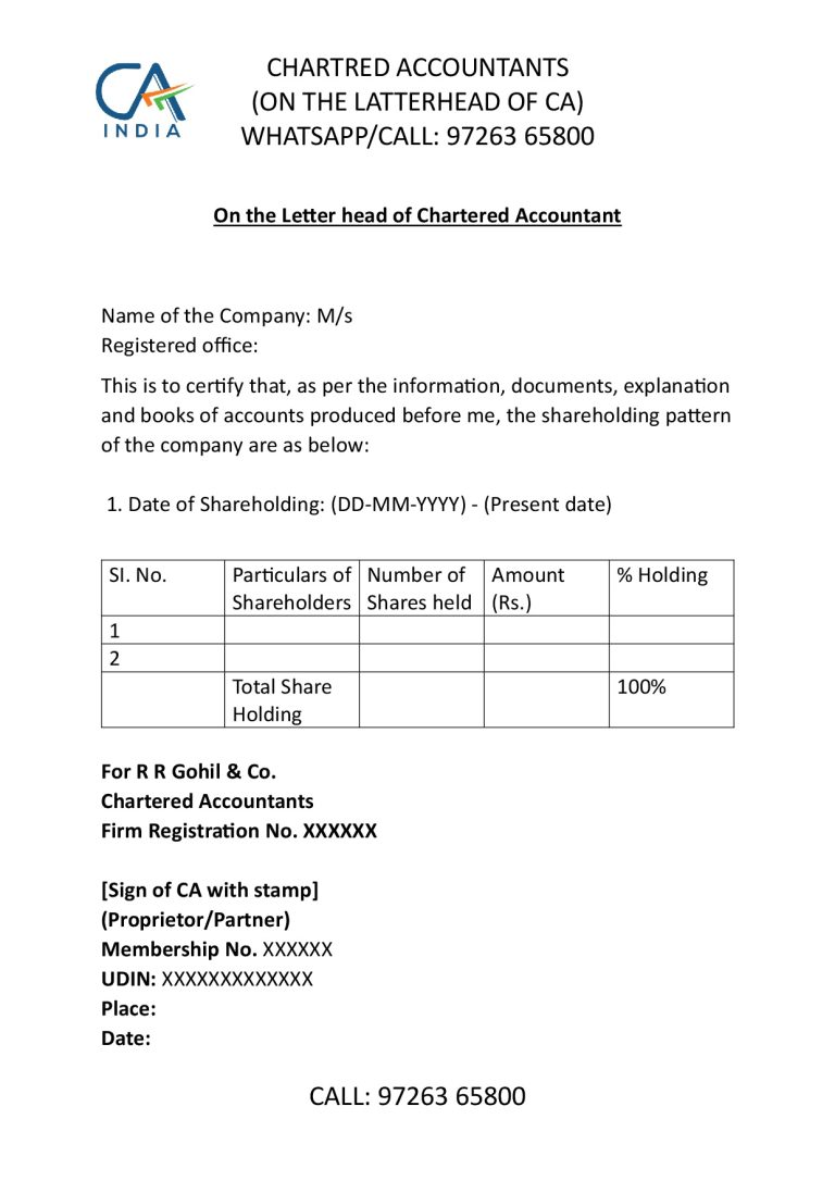 Director and Shareholding Pattern Certificate