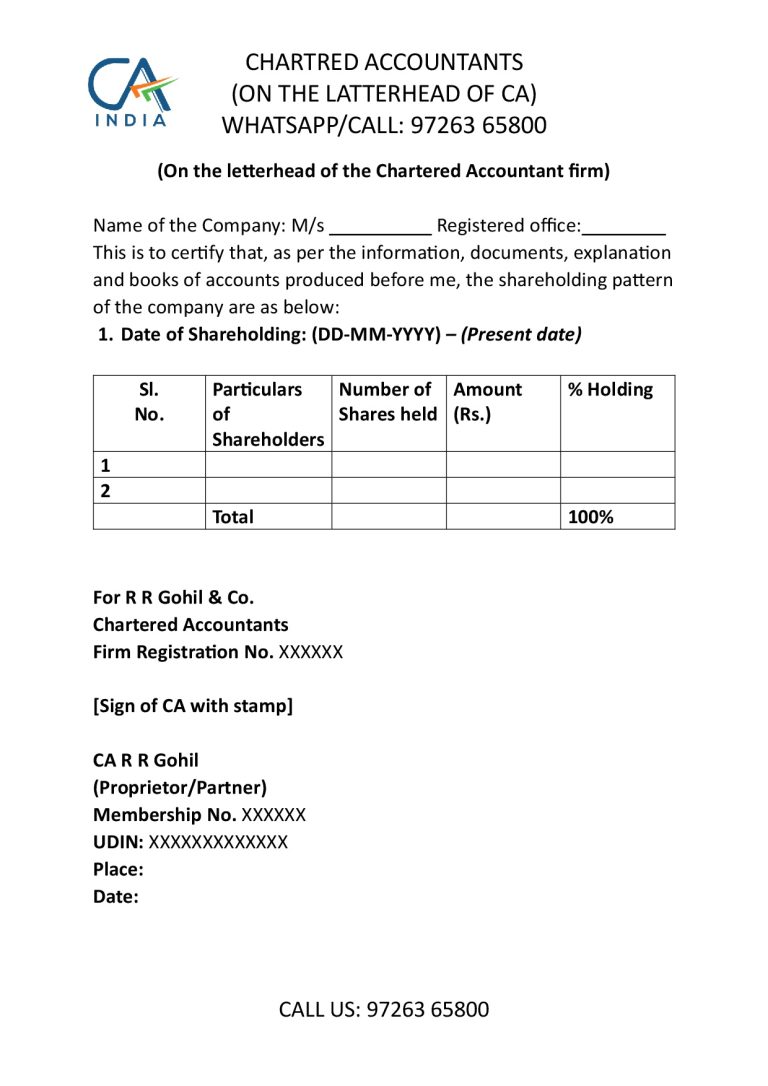 Shareholding pattern certificate