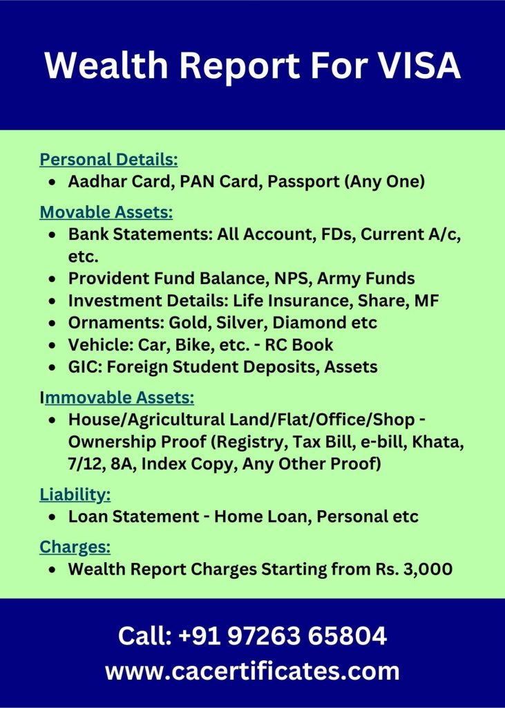 Wealth Report for VISA Application Across India